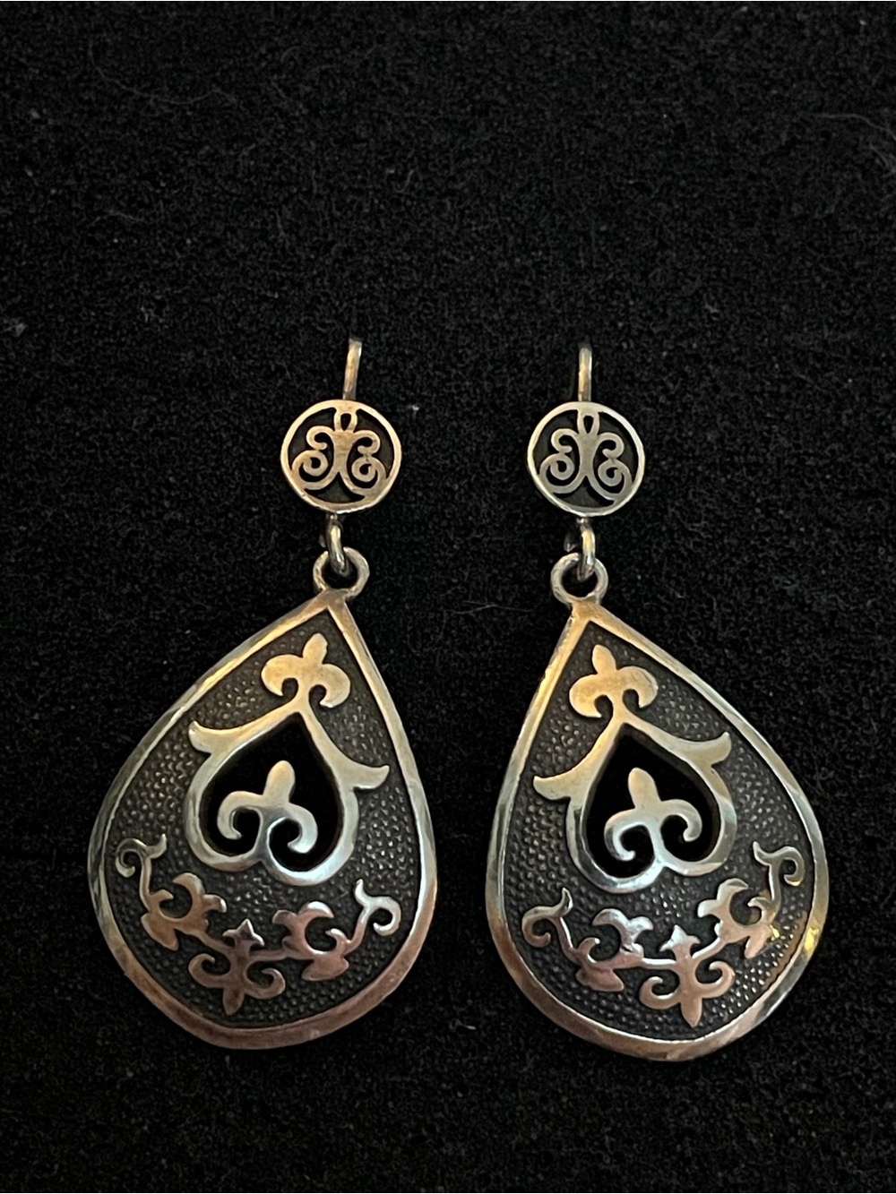 Sterling Silver Teardrop Filigree Dangle Earrings - Ethnic Ornament